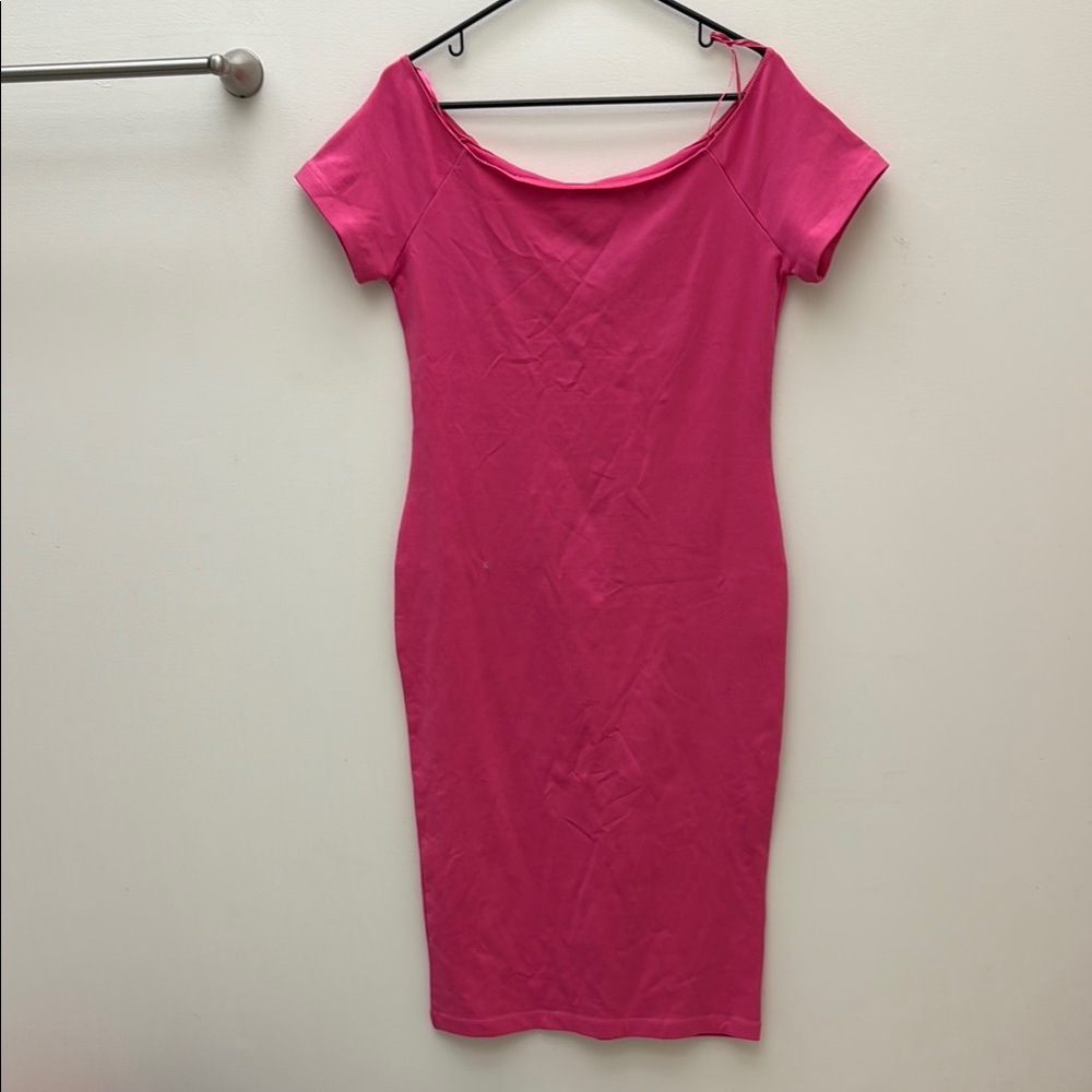 Zara Pink Sheath Midi Dress with Cowl Neck